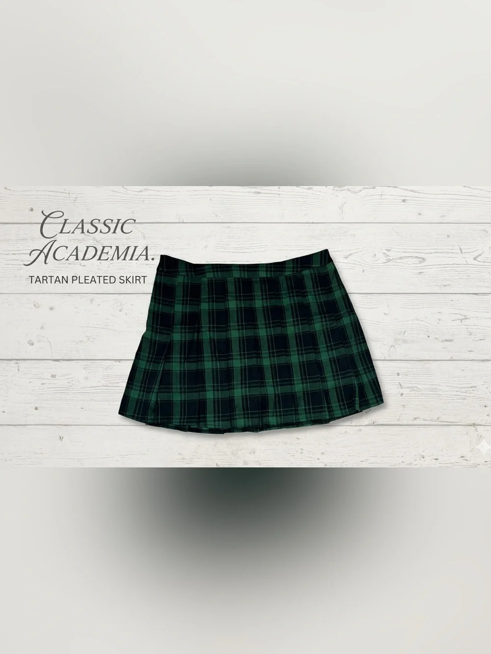 ZHANCHTONG Green & Black Plaid Pleated Mini A-Line Skirt XL High Waist Skater